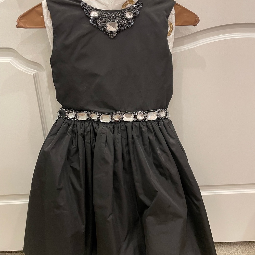 Fleurisse Elegant Black Dress with Embellished Details -10y like new
